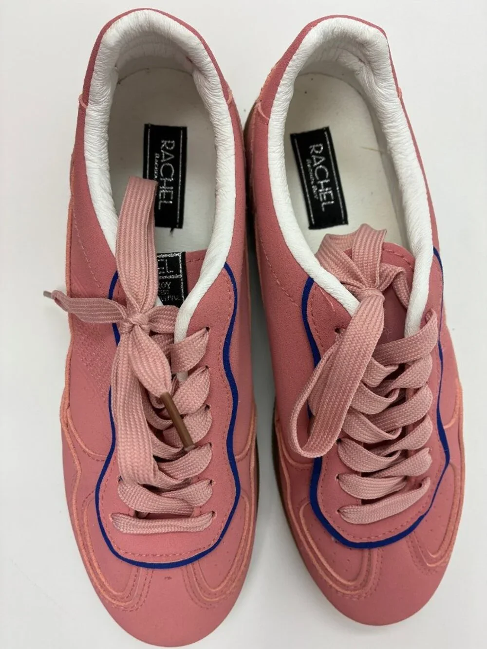 Rachel Roy Pink Retro Low Top Sneakers Women’s Gum Sole Blue Trim Lace Up Shoes